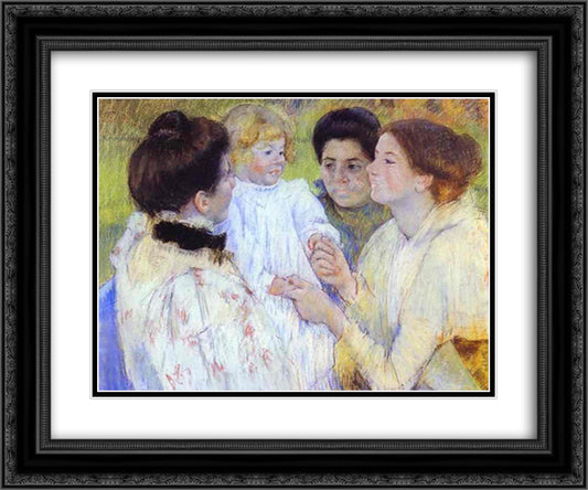 Women Admiring a Child 24x20 Black Ornate Wood Framed Art Print Poster with Double Matting by Cassatt, Mary