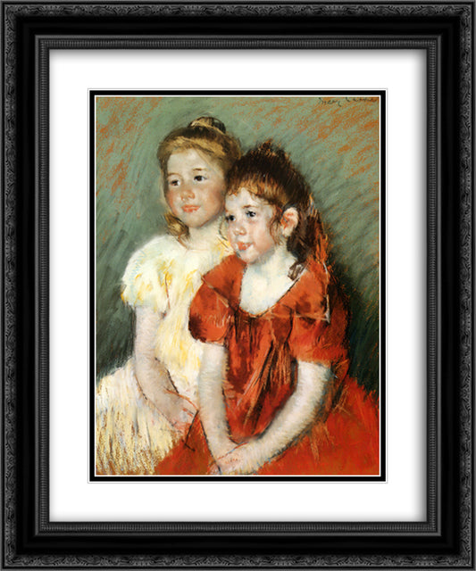 Young Girls 20x24 Black Ornate Wood Framed Art Print Poster with Double Matting by Cassatt, Mary