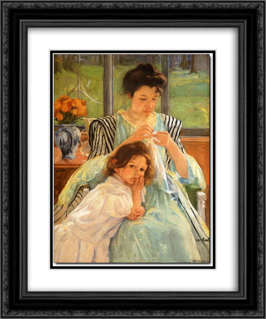 Young Mother Sewing 20x24 Black Ornate Wood Framed Art Print Poster with Double Matting by Cassatt, Mary