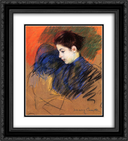 Young Woman Reflecting 20x22 Black Ornate Wood Framed Art Print Poster with Double Matting by Cassatt, Mary