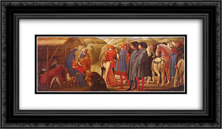 Adoration of the Knigs 24x14 Black Ornate Wood Framed Art Print Poster with Double Matting by Masaccio