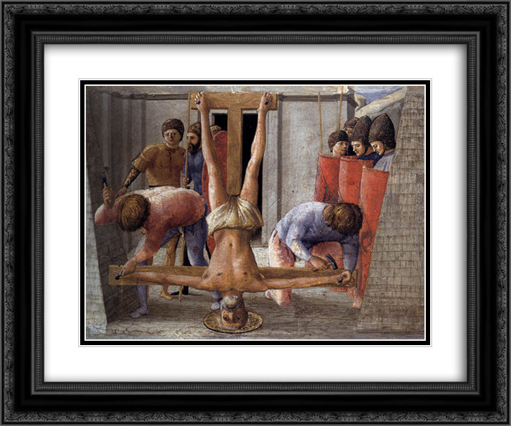 Crucifixion of St. Peter 24x20 Black Ornate Wood Framed Art Print Poster with Double Matting by Masaccio