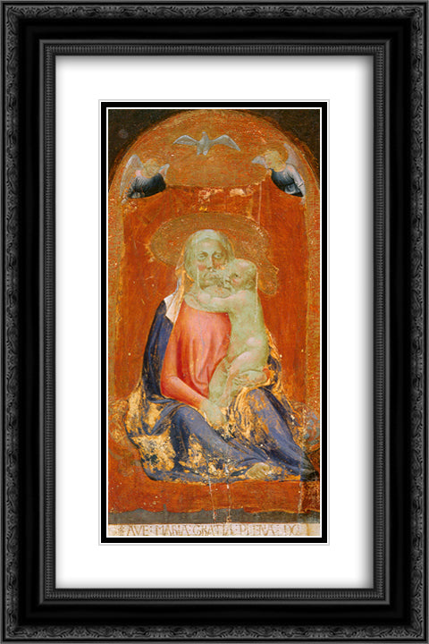 Madonna of Humility 16x24 Black Ornate Wood Framed Art Print Poster with Double Matting by Masaccio