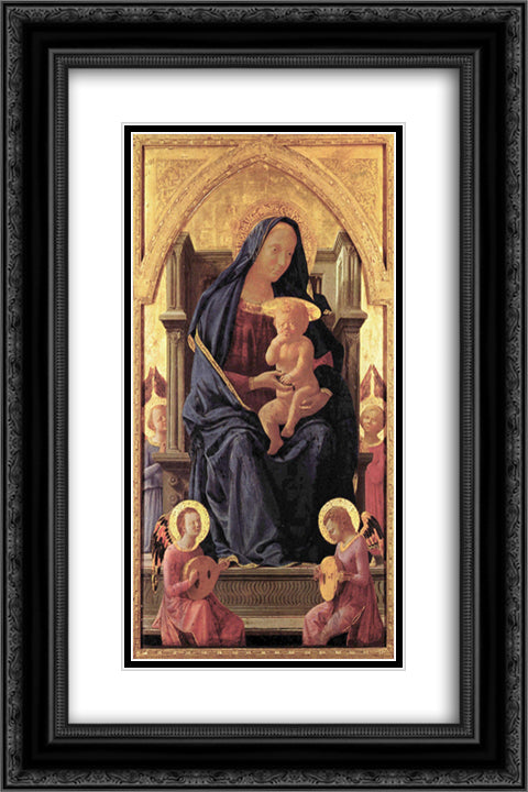 Maria and Child 16x24 Black Ornate Wood Framed Art Print Poster with Double Matting by Masaccio