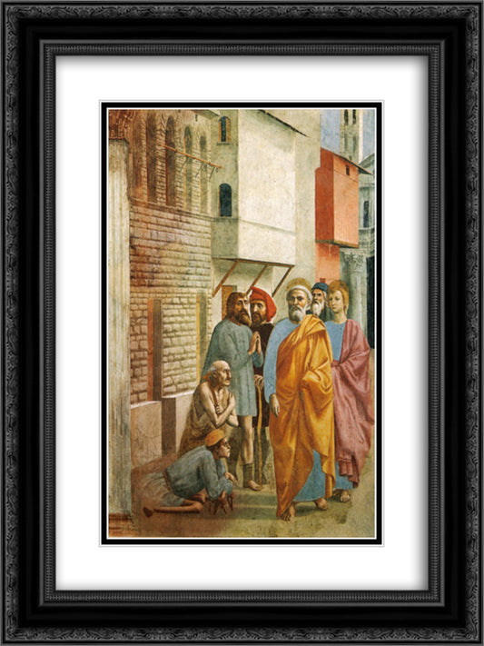 St.Peter Healing the Sick with His Shadow 18x24 Black Ornate Wood Framed Art Print Poster with Double Matting by Masaccio