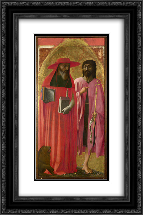 St Jerome and St John the Baptist 16x24 Black Ornate Wood Framed Art Print Poster with Double Matting by Masaccio