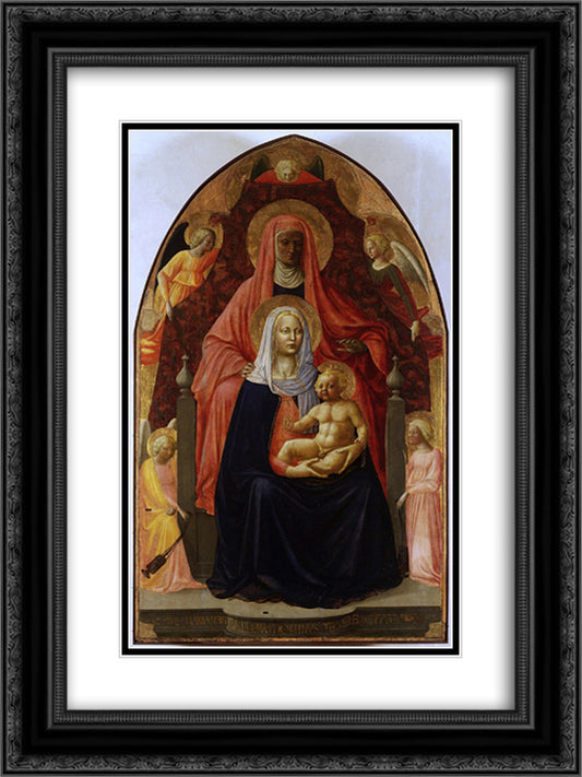 The Madonna and Child with st.Anna. 18x24 Black Ornate Wood Framed Art Print Poster with Double Matting by Masaccio