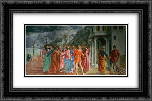 The Tribute Money 24x16 Black Ornate Wood Framed Art Print Poster with Double Matting by Masaccio