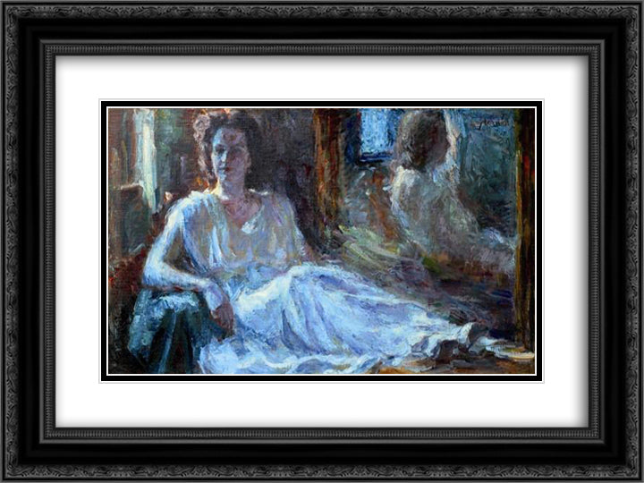 Lady in Blue 24x18 Black Ornate Wood Framed Art Print Poster with Double Matting by Sternen, Matej