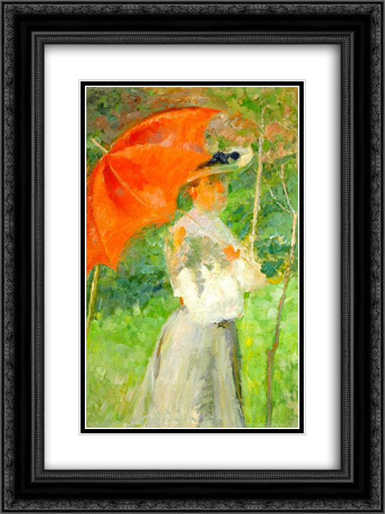 The Red Parasol 18x24 Black Ornate Wood Framed Art Print Poster with Double Matting by Sternen, Matej