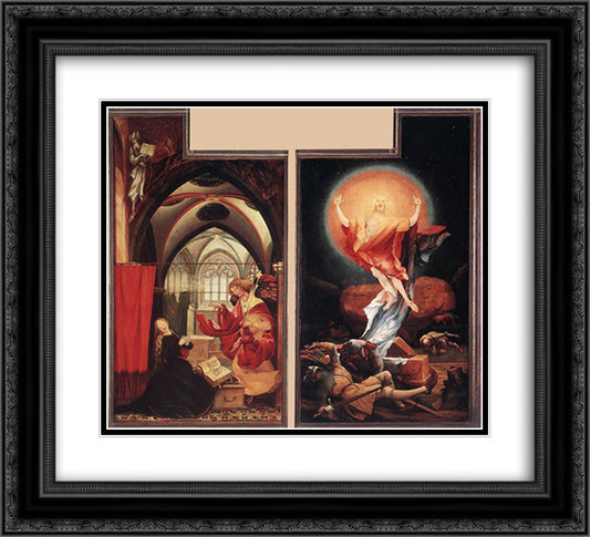 Annunciation and Resurrection 22x20 Black Ornate Wood Framed Art Print Poster with Double Matting by Grunewald, Matthias