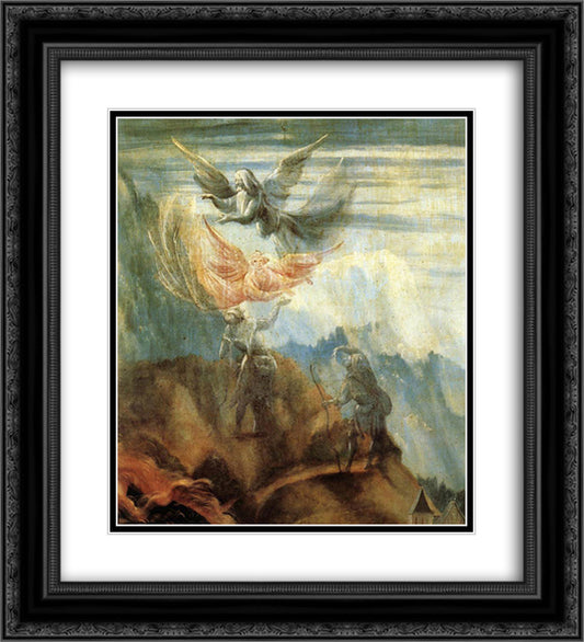 Annunciation to the Shepherds (detail from the Annunciation from the Isenheim Altarpiece) 20x22 Black Ornate Wood Framed Art Print Poster with Double Matting by Grunewald, Matthias