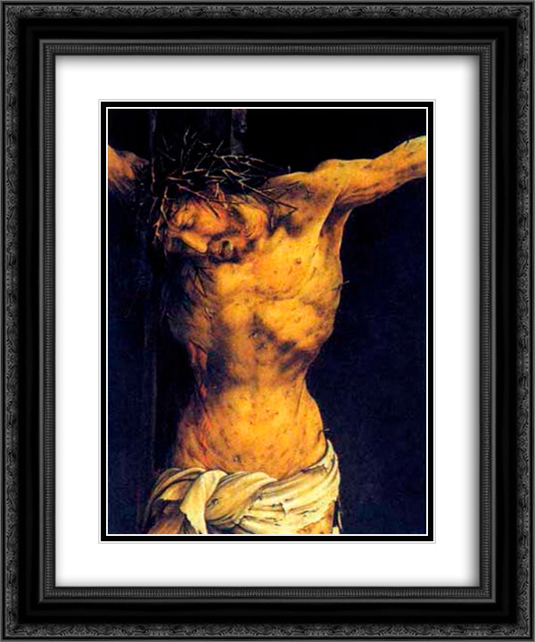 Christ on the Cross (detail from the central Crucifixion panel of the Isenheim Altarpiece) 20x24 Black Ornate Wood Framed Art Print Poster with Double Matting by Grunewald, Matthias