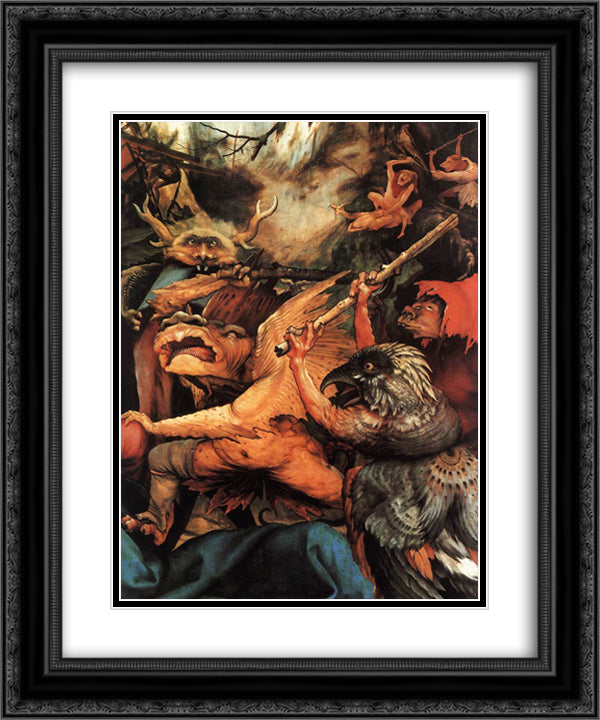 Demons Armed with Sticks (detail from the Isenheim Altarpiece) 20x24 Black Ornate Wood Framed Art Print Poster with Double Matting by Grunewald, Matthias