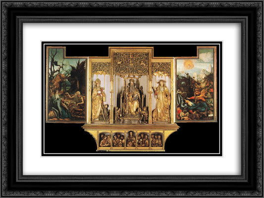 Isenheim Altarpiece (third view) 24x18 Black Ornate Wood Framed Art Print Poster with Double Matting by Grunewald, Matthias