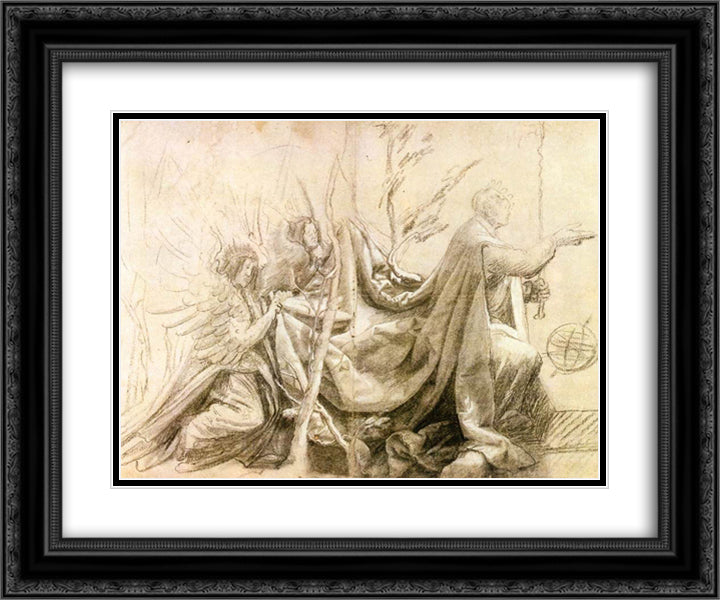 Kneeling King with Two Angels 24x20 Black Ornate Wood Framed Art Print Poster with Double Matting by Grunewald, Matthias