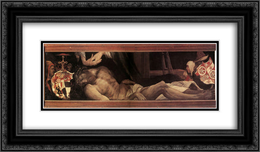 Lamentation of Christ 24x14 Black Ornate Wood Framed Art Print Poster with Double Matting by Grunewald, Matthias