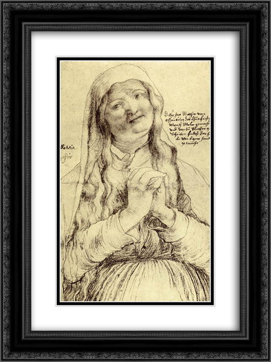 Praying Woman 18x24 Black Ornate Wood Framed Art Print Poster with Double Matting by Grunewald, Matthias