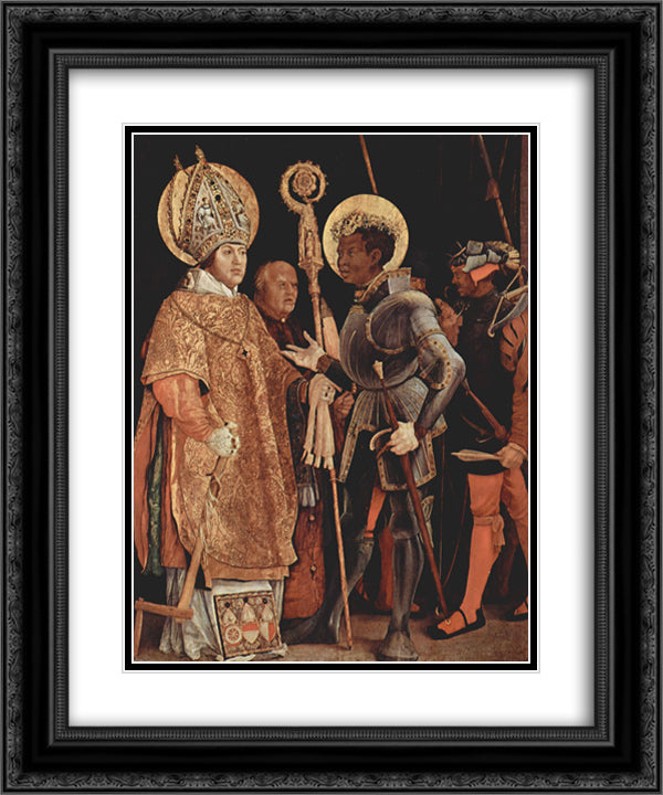 Saints Erasmus and Mauritius 20x24 Black Ornate Wood Framed Art Print Poster with Double Matting by Grunewald, Matthias