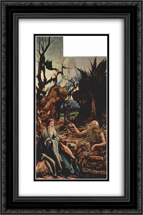 St. Anthony Visiting St. Paul the Hermit in the Desert (left wing of the Isenheim Altar) 16x24 Black Ornate Wood Framed Art Print Poster with Double Matting by Grunewald, Matthias