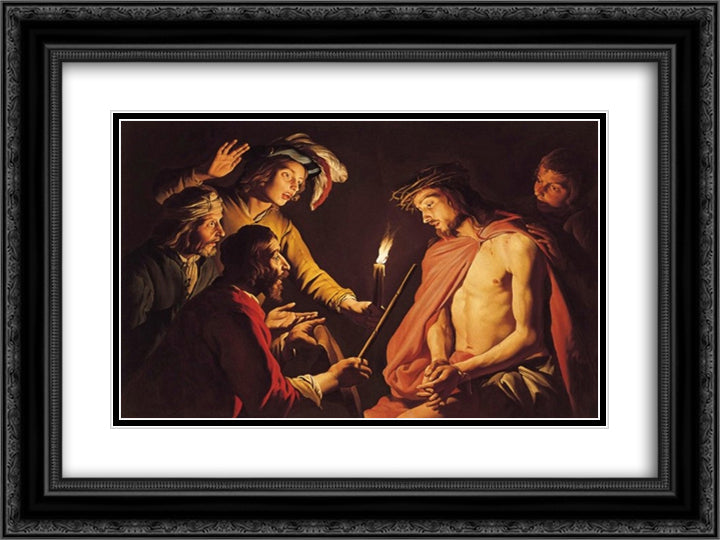 Christ Crowned with Thorns 24x18 Black Ornate Wood Framed Art Print Poster with Double Matting by Stom, Matthias