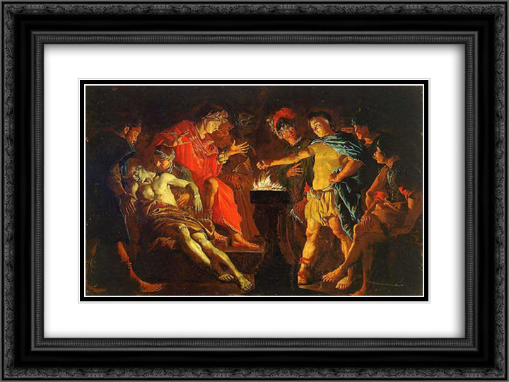 Mucius Scaevola 24x18 Black Ornate Wood Framed Art Print Poster with Double Matting by Stom, Matthias
