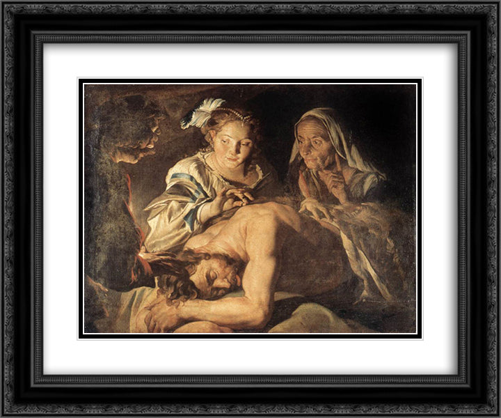 Samson and Delilah 24x20 Black Ornate Wood Framed Art Print Poster with Double Matting by Stom, Matthias