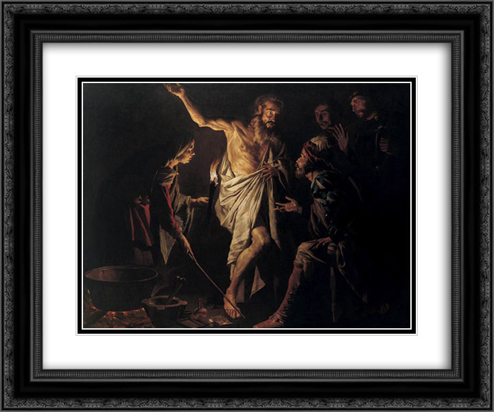 Saul and the Witch of Endor 24x20 Black Ornate Wood Framed Art Print Poster with Double Matting by Stom, Matthias