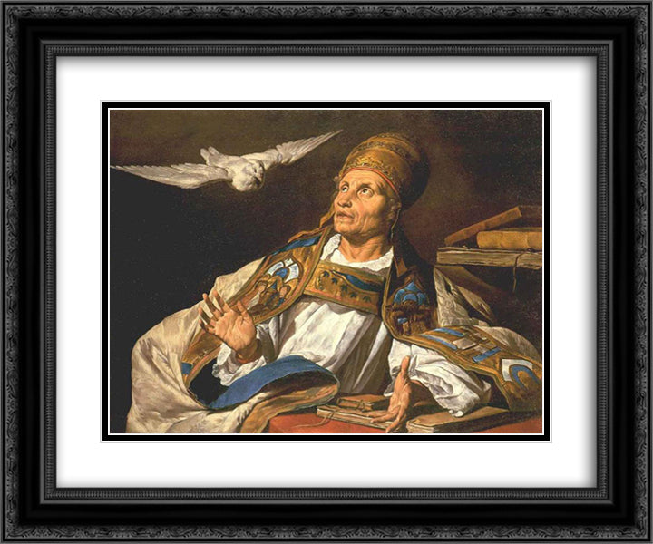 St. Gregory 24x20 Black Ornate Wood Framed Art Print Poster with Double Matting by Stom, Matthias
