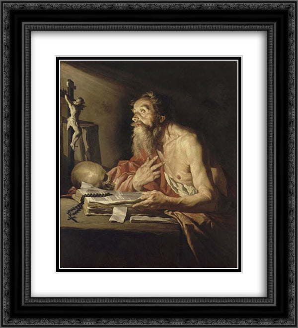 St. Jerome 20x22 Black Ornate Wood Framed Art Print Poster with Double Matting by Stom, Matthias