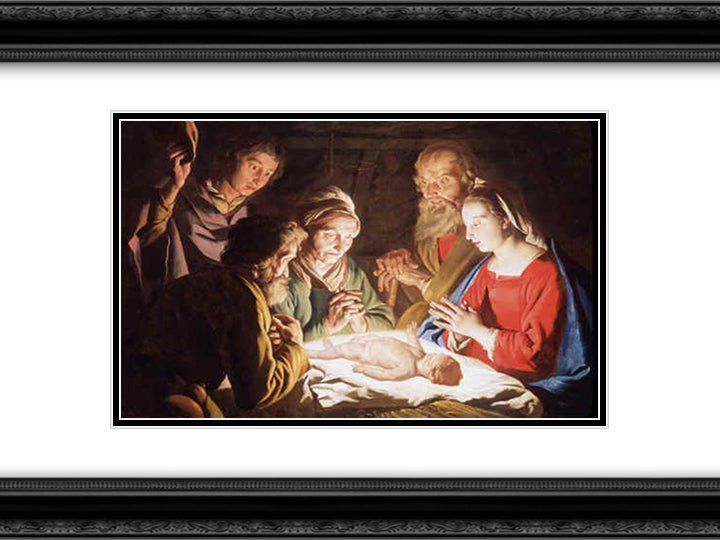 The Adoration of the Shepherds 24x18 Black Ornate Wood Framed Art Print Poster with Double Matting by Stom, Matthias