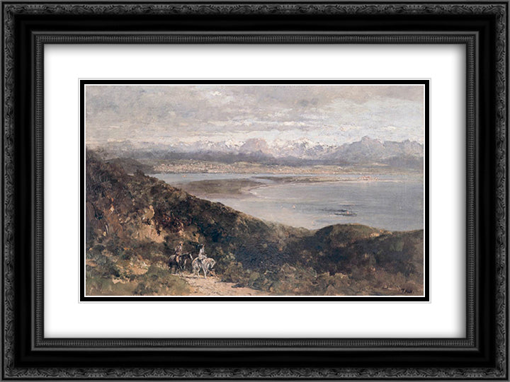 Lilacs and Mountains 24x18 Black Ornate Wood Framed Art Print Poster with Double Matting by Braun, Maurice