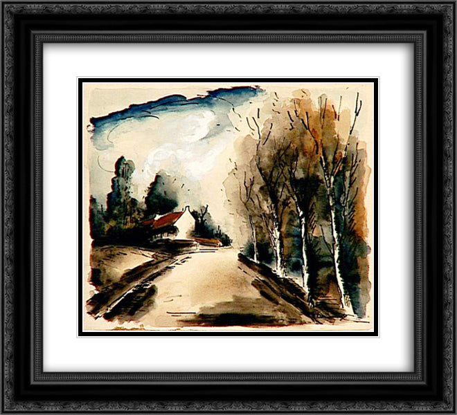 A road 22x20 Black Ornate Wood Framed Art Print Poster with Double Matting by Vlaminck, Maurice