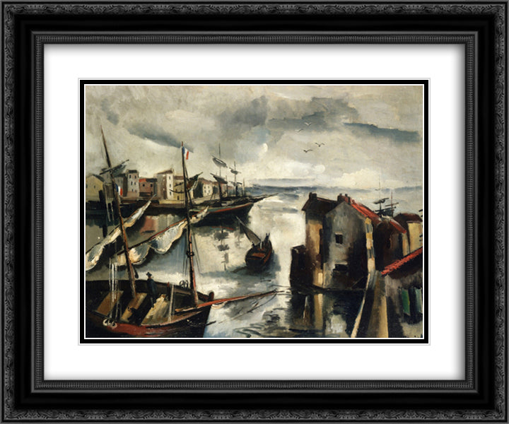 Fishing Port 24x20 Black Ornate Wood Framed Art Print Poster with Double Matting by Vlaminck, Maurice