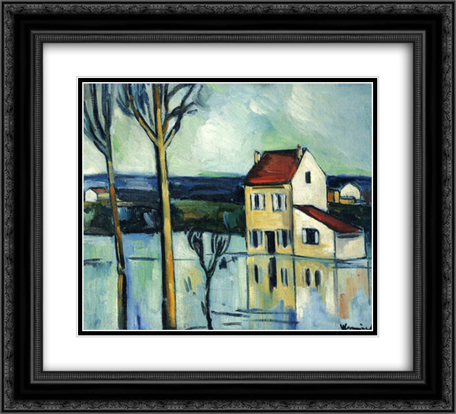 House on the Banks of a River 22x20 Black Ornate Wood Framed Art Print Poster with Double Matting by Vlaminck, Maurice