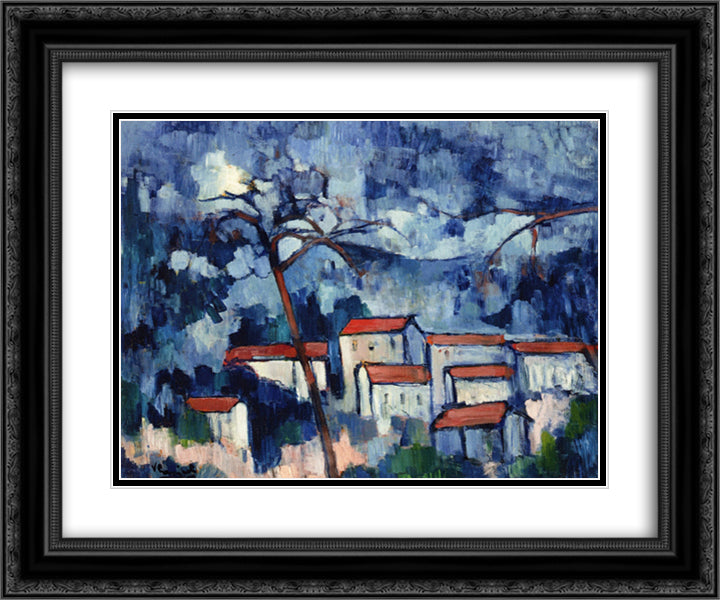 Landscape with Red Roofs 24x20 Black Ornate Wood Framed Art Print Poster with Double Matting by Vlaminck, Maurice