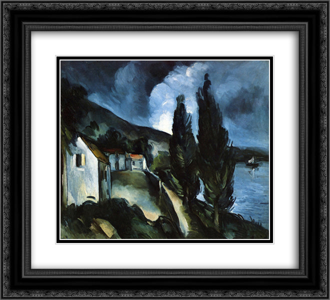 Poplars 22x20 Black Ornate Wood Framed Art Print Poster with Double Matting by Vlaminck, Maurice