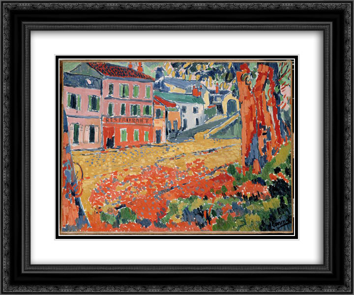 Restaurant de la Machine at Bougival 24x20 Black Ornate Wood Framed Art Print Poster with Double Matting by Vlaminck, Maurice