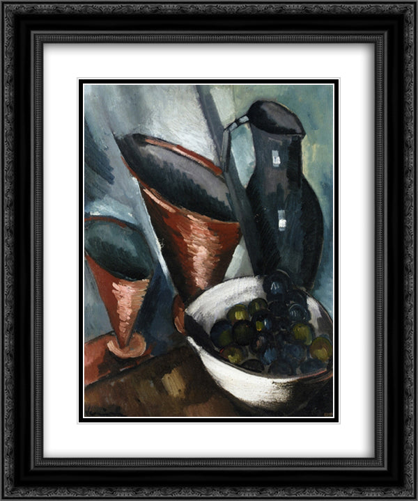 Still Life Copper Goblets 20x24 Black Ornate Wood Framed Art Print Poster with Double Matting by Vlaminck, Maurice