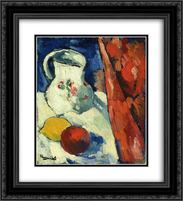 Still Life with Pitcher and Fruit 20x22 Black Ornate Wood Framed Art Print Poster with Double Matting by Vlaminck, Maurice