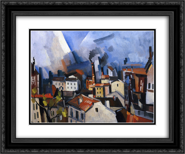 Suresnes 24x20 Black Ornate Wood Framed Art Print Poster with Double Matting by Vlaminck, Maurice