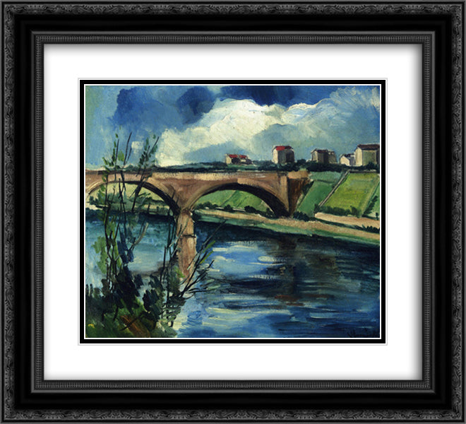 The Bridge at Chatou 22x20 Black Ornate Wood Framed Art Print Poster with Double Matting by Vlaminck, Maurice