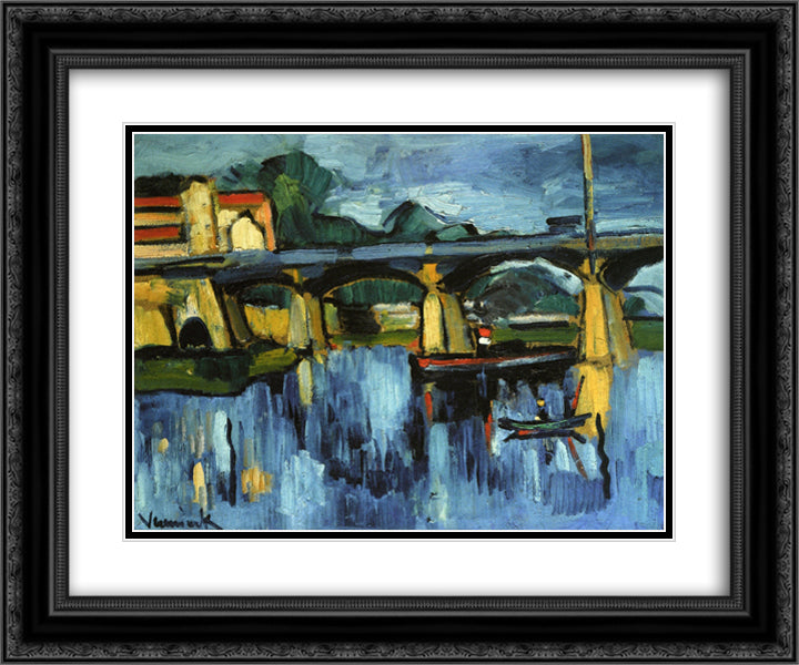The Bridge at Chatou 24x20 Black Ornate Wood Framed Art Print Poster with Double Matting by Vlaminck, Maurice