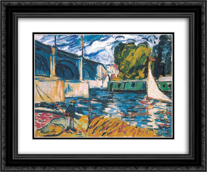 The Chatou Bridge 24x20 Black Ornate Wood Framed Art Print Poster with Double Matting by Vlaminck, Maurice