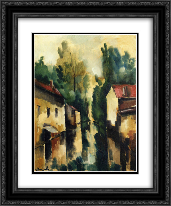 The Flodded Village 20x24 Black Ornate Wood Framed Art Print Poster with Double Matting by Vlaminck, Maurice