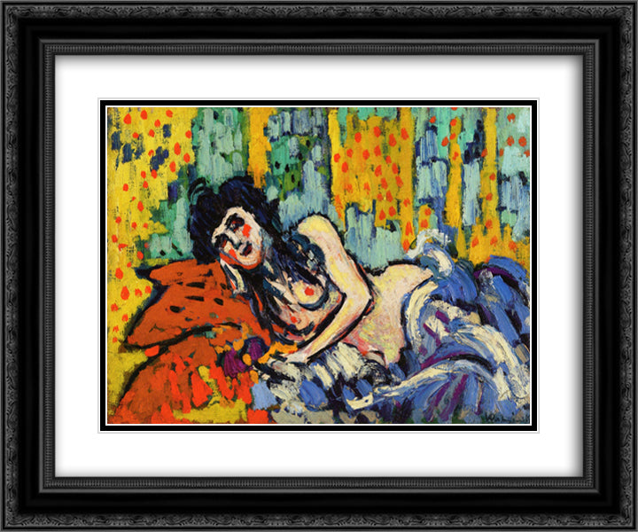 The Girl from Rat Mort 24x20 Black Ornate Wood Framed Art Print Poster with Double Matting by Vlaminck, Maurice