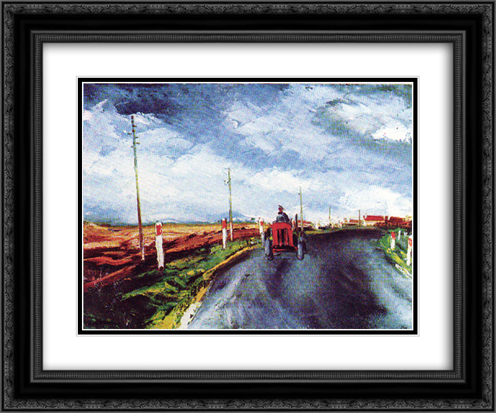 The Red Tractor 24x20 Black Ornate Wood Framed Art Print Poster with Double Matting by Vlaminck, Maurice