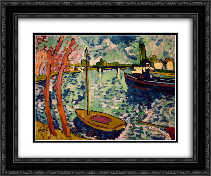 The River Seine at Chatou 24x20 Black Ornate Wood Framed Art Print Poster with Double Matting by Vlaminck, Maurice
