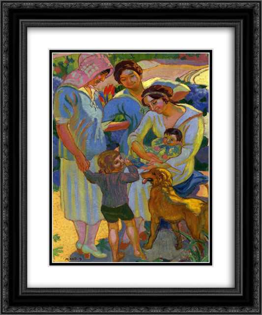 Around a Child with Dog 20x24 Black Ornate Wood Framed Art Print Poster with Double Matting by Denis, Maurice