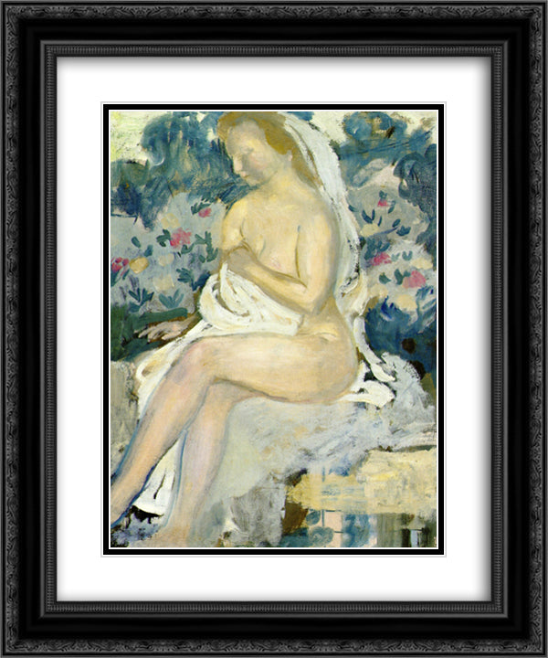 Bathsheeba, Blue Background 20x24 Black Ornate Wood Framed Art Print Poster with Double Matting by Denis, Maurice